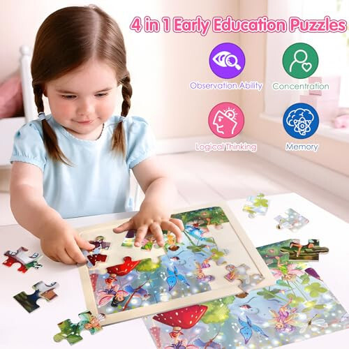 Jigsaw Puzzles Yog'och Puzzlelar Qizlar Uchun 3-5 Yosh Unicorn Mermaid Princess Fairy Puzzle Maktabgacha Ta'lim Miya Teasers Taxtalari O'yinchoqlar Sovg'alar 3 4 5 6 Yosh Bolalar Uchun 4 Paket 24 Don - 2