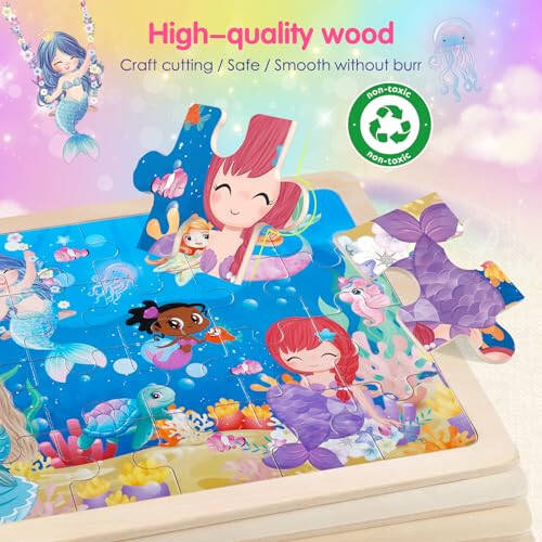 Jigsaw Puzzles Yog'och Puzzlelar Qizlar Uchun 3-5 Yosh Unicorn Mermaid Princess Fairy Puzzle Maktabgacha Ta'lim Miya Teasers Taxtalari O'yinchoqlar Sovg'alar 3 4 5 6 Yosh Bolalar Uchun 4 Paket 24 Don - 4