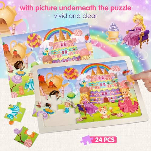 Jigsaw Puzzles Yog'och Puzzlelar Qizlar Uchun 3-5 Yosh Unicorn Mermaid Princess Fairy Puzzle Maktabgacha Ta'lim Miya Teasers Taxtalari O'yinchoqlar Sovg'alar 3 4 5 6 Yosh Bolalar Uchun 4 Paket 24 Don - 5