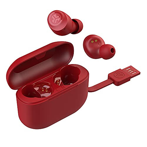 JLab Go Air Pop True Wireless Bluetooth Earbuds + Charging Case, Rose Red, Dual Connect, IPX4 Sweat Resistance, Bluetooth 5.1 Connection, 3 EQ Sound Settings Signature, Balanced, Bass Boost - 3