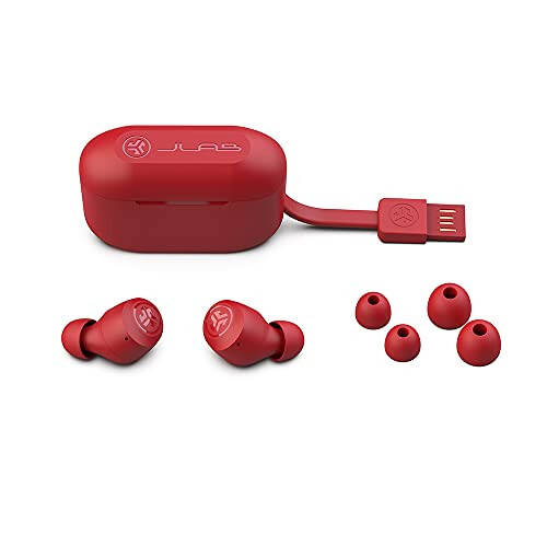 JLab Go Air Pop True Wireless Bluetooth Earbuds + Charging Case, Rose Red, Dual Connect, IPX4 Sweat Resistance, Bluetooth 5.1 Connection, 3 EQ Sound Settings Signature, Balanced, Bass Boost - 4