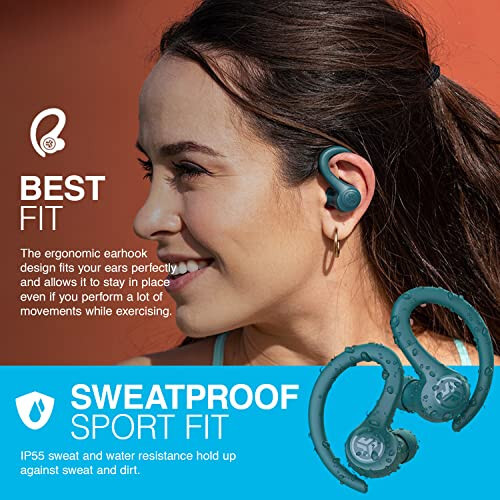 JLab Go Air Sport, Kablosuz Antrenman Kulaklıkları, Turkuaz, C3 Net Arama Özelliğiyle, Güvenli Kulak Kancası Spor Tasarımı, 32+ Saat Bluetooth Oynatma Süresi ve 3 EQ Ses Ayarı - 6