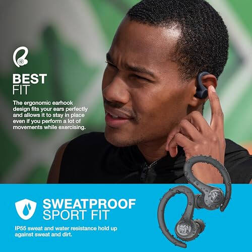 JLab Go Air Sport, Kablosuz Spor Kulaklıkları, C3 Net Arama Özelliği, Güvenli Kulak Kancası Spor Tasarımı, 32+ Saat Bluetooth Oynatma Süresi ve 3 EQ Ses Ayarı (Grafit/Siyah) - 6