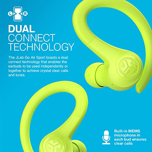 JLab Go Air Sport True Wireless Earbuds, Yellow, Featuring C3 Clear Calling, Secure Earhook Sport Design, 32+ Hour Bluetooth Playtime, and 3 EQ Sound Settings - 3