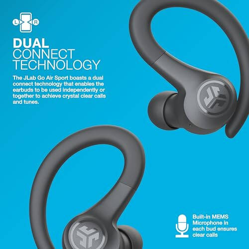 JLab Go Air Sport, Wireless Workout Earbuds Featuring C3 Clear Calling, Secure Earhook Sport Design, 32+ Hour Bluetooth Playtime, and 3 EQ Sound Settings (Graphite/Black) - 3