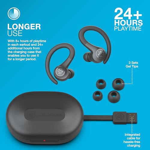 JLab Go Air Sport, Wireless Workout Earbuds Featuring C3 Clear Calling, Secure Earhook Sport Design, 32+ Hour Bluetooth Playtime, and 3 EQ Sound Settings (Graphite/Black) - 5