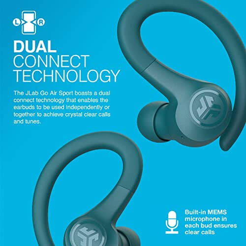 JLab Go Air Sport, Wireless Workout Earbuds, Teal, Featuring C3 Clear Calling, Secure Earhook Sport Design, 32+ Hour Bluetooth Playtime, and 3 EQ Sound Settings - 3