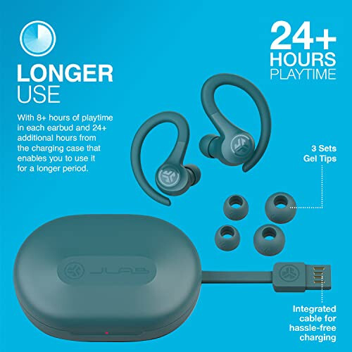 JLab Go Air Sport, Wireless Workout Earbuds, Teal, Featuring C3 Clear Calling, Secure Earhook Sport Design, 32+ Hour Bluetooth Playtime, and 3 EQ Sound Settings - 5