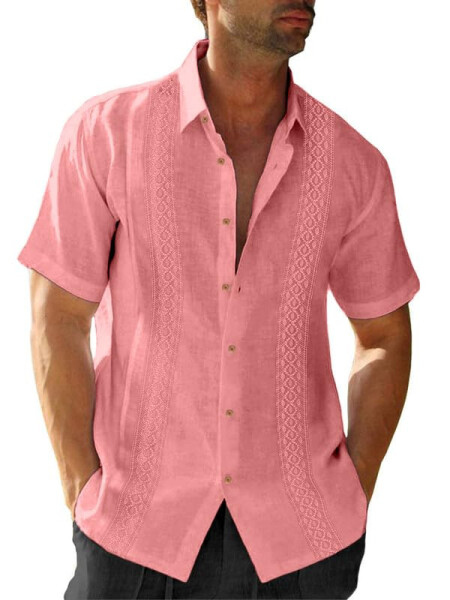 JMIERR Mens Cotton Linen Guayabera Shirts Casual Button Up Short Sleeve Summer Beach Shirt - 1