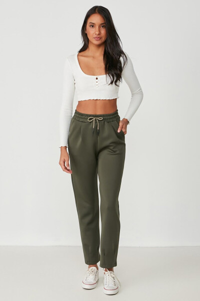 Jogger Pants with Elastic Waistband and Cuffs 810 Khaki - 1