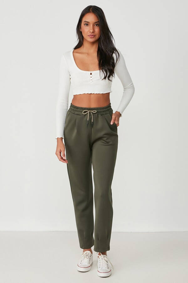 Jogger Pants with Elastic Waistband and Cuffs 810 Khaki - 1