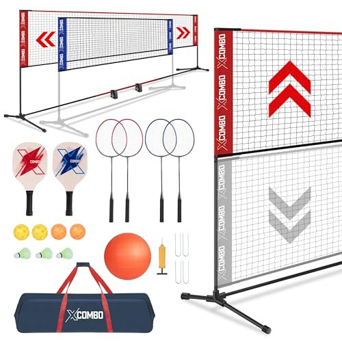 JOLORLY Bahçe İçin Badminton Raket Seti, Çocuklar İçin Voleybol-Badminton Kombosu Ağıyla, Ayarlanabilir Genişlik ve Yükseklik (13.5ft/20ft Genişlik x 7ft maksimum Yükseklik) Açık Hava İçin Serbest Durmalı Taşınabilir - 1