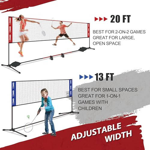 JOLORLY Bahçe İçin Badminton Raket Seti, Çocuklar İçin Voleybol-Badminton Kombosu Ağıyla, Ayarlanabilir Genişlik ve Yükseklik (13.5ft/20ft Genişlik x 7ft maksimum Yükseklik) Açık Hava İçin Serbest Durmalı Taşınabilir - 2