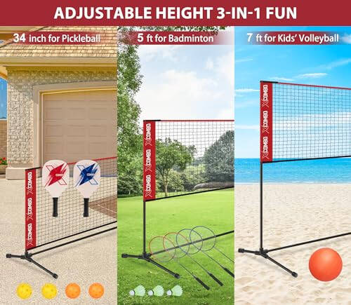 JOLORLY Bahçe İçin Badminton Raket Seti, Çocuklar İçin Voleybol-Badminton Kombosu Ağıyla, Ayarlanabilir Genişlik ve Yükseklik (13.5ft/20ft Genişlik x 7ft maksimum Yükseklik) Açık Hava İçin Serbest Durmalı Taşınabilir - 3