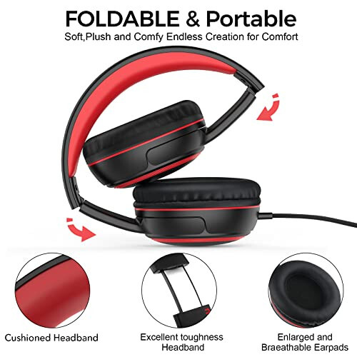 JOMILIN A10 Kids Headphones with Microphone, Lightweight Folding Stereo Bass Headphones with 1.5M No-Tangle Cord, Portable Wired Headphones for Smartphone Tablet Computer MP3 / 4 (Black) - 3