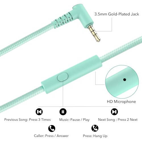 JOMILIN A8 Bolalar uchun Mikrofonli Quloqchinlar, Yengil Katlanadigan Stereo Bass Quloqchinlar 1.5M Chaqiriqsiz Sim bilan, Smartfon Planshet Kompyuter MP3 / 4 Uchun Ko'chma Simli Quloqchinlar (Yashil) - 5