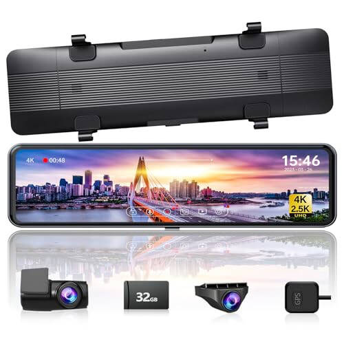 JOMISE 4K+2.5K Ayrı Dikiz Aynası Kamera, 10.88'' Ayna Dash Cam Ön ve Arka Çift Kamera Araba İçin, Ayna Geri Görüş Kamerası Park İzleme/Gece Görüşü/G-Sensör/32GB Kart Dahil - 2