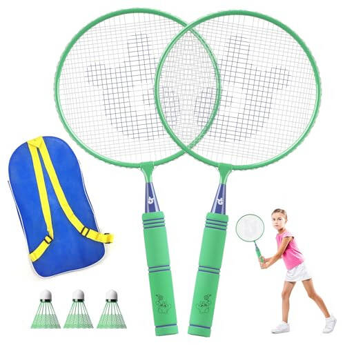 JOY SPOT! Çocuklar için Badminton Raket Seti Yumuşak Kavrama, Büyük Boy ve Hafif Volanlı Raket Taşıma Çantası ile Çocuklar ve Gençler İçin, Kapalı ve Açık Bahçe için 2 Kişilik Spor Oyunu - 1