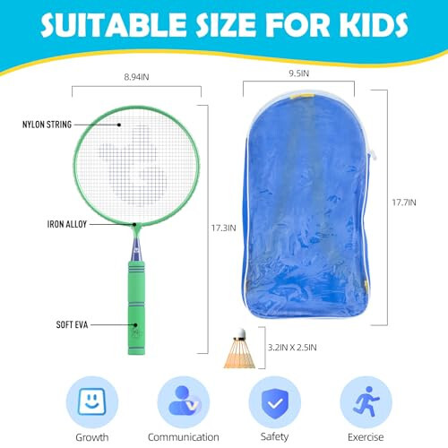 JOY SPOT! Çocuklar için Badminton Raket Seti Yumuşak Kavrama, Büyük Boy ve Hafif Volanlı Raket Taşıma Çantası ile Çocuklar ve Gençler İçin, Kapalı ve Açık Bahçe için 2 Kişilik Spor Oyunu - 4