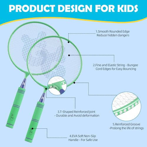 JOY SPOT! Kids Badminton Rackets Set with Soft Grip, Oversize & Lightweight Shuttlecocks Racquet with Carry Bag for Children Youth, 2 Player Sport Game for Indoor Outdoor Backyard - 4