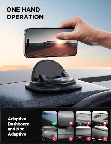 JOYROOM Phone Mount for Car, [Adjustable Spring Design] Dashboard Cell Phone Holder Car, 360° Rotatable Car Phone Holder Mount with Non-slip Silicone, Compatible with iPhone, Samsung, Other Smartphone - 6