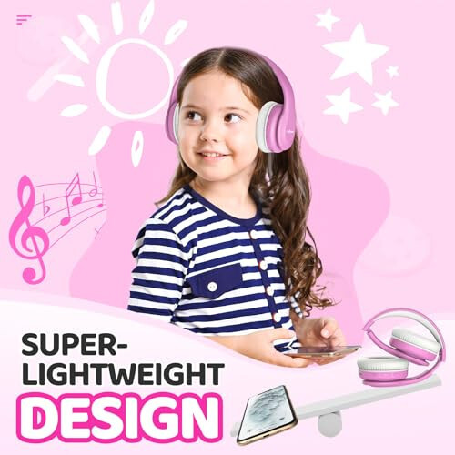 JoySpark Kids Bluetooth Headphones, Lightweight Kids Wireless Headphones for Kids, 85/94dB Volume Limited, 60 Hours Playtime, Bluetooth 5.3, Over-Ear Toddler Headphones with Built-in Mic - Pink - 6