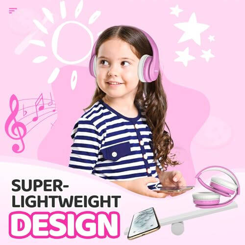 JoySpark Kids Bluetooth Headphones, Lightweight Kids Wireless Headphones for Kids, 85/94dB Volume Limited, 60 Hours Playtime, Bluetooth 5.3, Over-Ear Toddler Headphones with Built-in Mic - Pink - 6