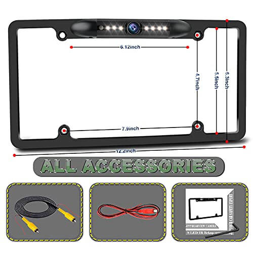 JPP Plaka Arka Yedekleme HD Kamera, Arka Görüş Kamerası 170° Görüş Açısı Evrensel Gece Görüşü Su Geçirmez Yüksek Hassasiyetli 7 Parlak LED Geri Vites Arabası Kamerası - 7