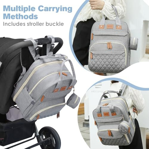 JSTPRO Diaper Bag Backpack, Large Diaper Bag with Changing Station, Baby Diaper Bag, New Mom Gifts, Lightweight Waterproof Unisex Diaper Bag with Insulated Pockets and USB Charging Port, Grey - 3