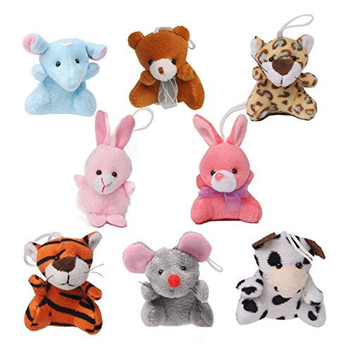 Juegoal Mini Animal Plush Toy Set, Aitbay Cute Small Stuffed Animal Keychain Set, Goodie Bag Fillers, Carnival Prizes for Kids, Assortment Kids Valentine Gift Easter Egg Filler Party Favors - 5