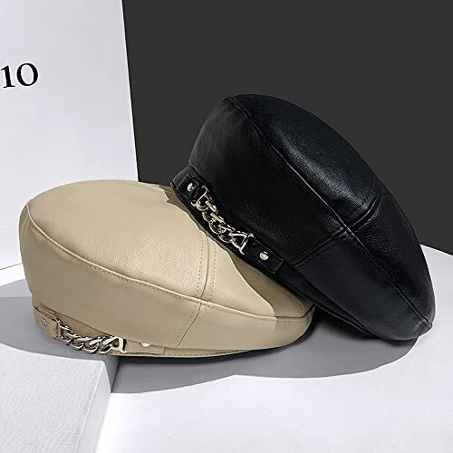 JUENAWMIU Women Beret Hat PU Leather Beret French Beret Artist Beret Cap French Hat - 11