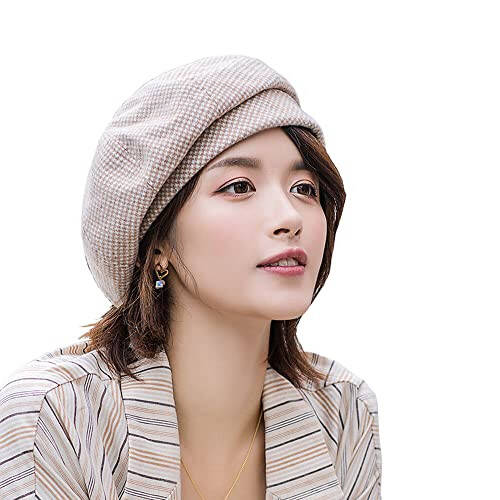 JUENAWMIU Women Winter Classic Beret Hat Newsboy Cap Painter Hats Houndstooth Beret Hats - 1