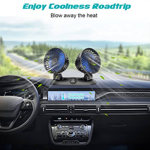 JZCreater Car Fan - Dual Head USB Desk & Portable Vehicle Cooling Fan with Variable Speed & 360°Rotation for Car Dashboard, SUV, RV, Truck, Sedan, Cruise & Office Use, Quiet & Small Fan, Black Blue - 2