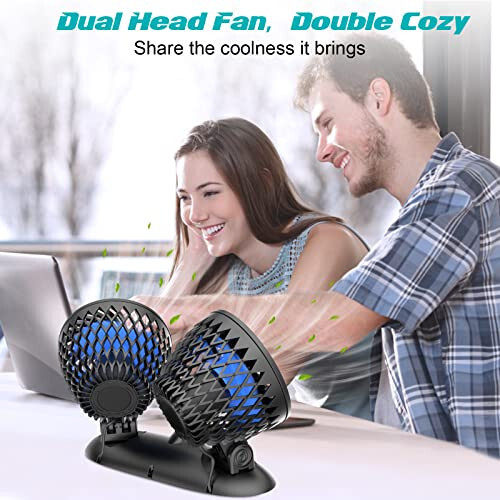 JZCreater Car Fan - Dual Head USB Desk & Portable Vehicle Cooling Fan with Variable Speed & 360°Rotation for Car Dashboard, SUV, RV, Truck, Sedan, Cruise & Office Use, Quiet & Small Fan, Black Blue - 5