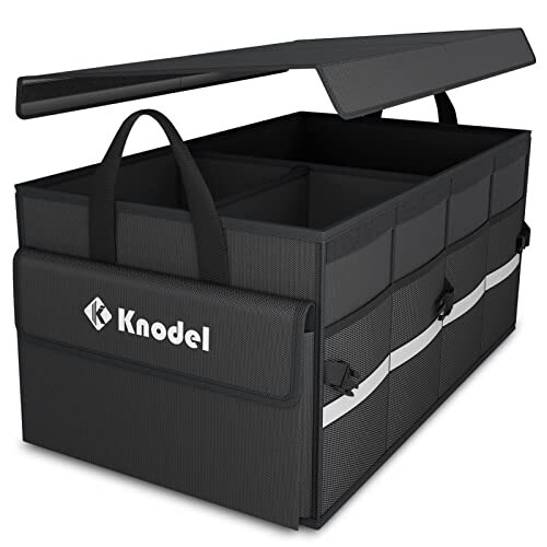 K KNODEL Car Trunk Organizer with Lid, Collapsible Car Trunk Storage Organizer, Car Organizer and Storage for SUV, Truck, Sedan (2C, Black) - 1