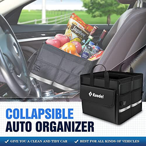 K KNODEL Car Trunk Organizer with Lid, Collapsible Car Trunk Storage Organizer, Car Organizer and Storage for SUV, Truck, Sedan (2C, Black) - 10