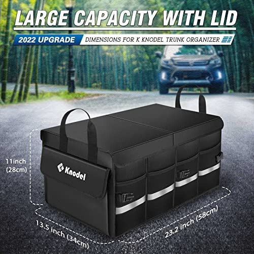 K KNODEL Car Trunk Organizer with Lid, Collapsible Car Trunk Storage Organizer, Car Organizer and Storage for SUV, Truck, Sedan (2C, Black) - 11