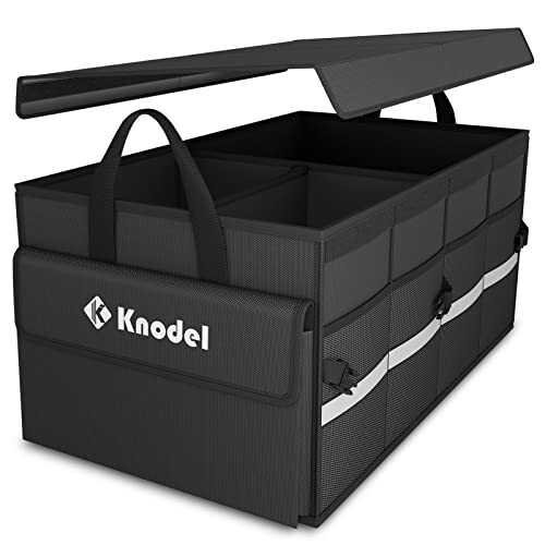 K KNODEL Car Trunk Organizer with Lid, Collapsible Car Trunk Storage Organizer, Car Organizer and Storage for SUV, Truck, Sedan (2C, Black) - 2