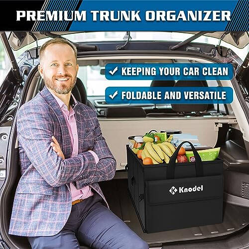 K KNODEL Car Trunk Organizer with Lid, Collapsible Car Trunk Storage Organizer, Car Organizer and Storage for SUV, Truck, Sedan (2C, Black) - 6