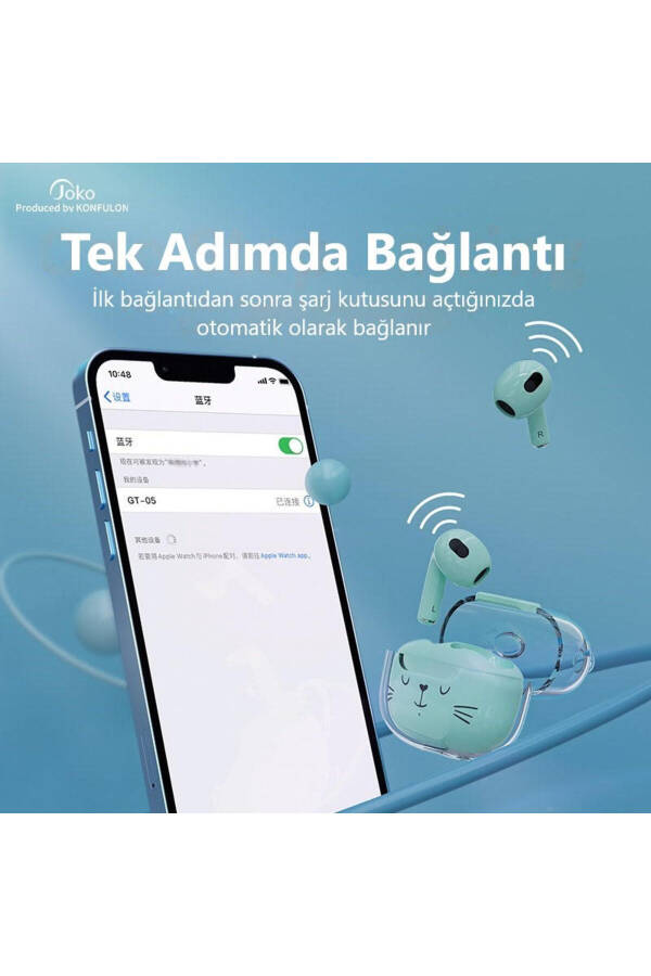 Kablosuz Bluetooth kulaklık, iOS ve Android uyumlu, ultra ses, kedi kulaklı, kutu yok. - 4