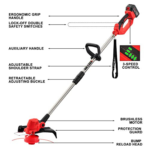 Kablosuz Kırpıcı, Yabani Ot Yiyici, 21V 4.0A Pil Güçlü, 3'ü 1 Arada Misina Makinesi, Elektrikli Çalı Kesici, Hafif Çim Biçme Makinesi 8'lik Metal Bıçaklı, Kenar Kesici Bahçe Aleti Kırpma ve Kenar Kesme İçin - 2