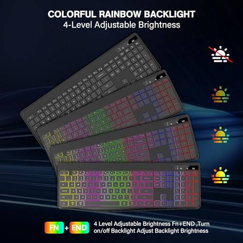 Kablosuz Klavye ve Fare Kombosu Aralıksız Aydınlatmalı, 2.4Ghz Şarj Edilebilir Aydınlatmalı Klavye ve RGB Fare, Sessiz Ergonomik Kablosuz Fare Klavye Mac, Windows, Dizüstü Bilgisayar, PC İçin (Siyah) - 5