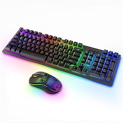 Kablosuz Klavye ve Fare RGB Arkaplan Aydınlatmalı Kombosu, MOOJAY Şarj Edilebilir 2.4G Aydınlatmalı Kablosuz Oyun Klavyesi Ergonomik Kablosuz Kablolu Çift Modlu Fare Seti ile, PC/Dizüstü Bilgisayar/Windows/Mac için - Siyah - 1