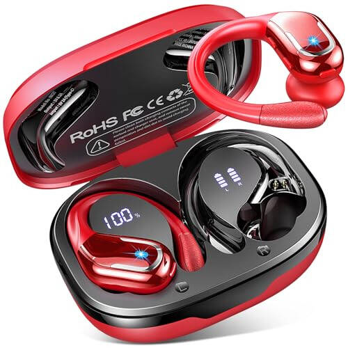 Kablosuz Kulaklık, 75 Saat Bluetooth 5.3 Kulaklık IP7 Su Geçirmez Spor, Koşu İçin Kablosuz Kulaklıklar ENC Gürültü Önleyici Mikrofonlu, Derin Baslı Kulaklık Kulak Kancası ile Android, iOS, Antrenman, Spor Salonu İçin - 1