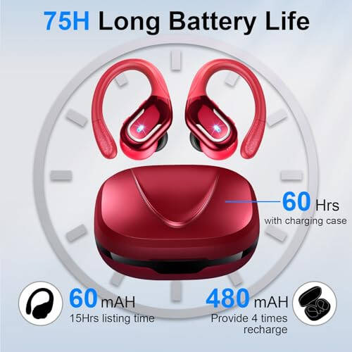 Kablosuz Kulaklık, 75 Saat Bluetooth 5.3 Kulaklık IP7 Su Geçirmez Spor, Koşu İçin Kablosuz Kulaklıklar ENC Gürültü Önleyici Mikrofonlu, Derin Baslı Kulaklık Kulak Kancası ile Android, iOS, Antrenman, Spor Salonu İçin - 8