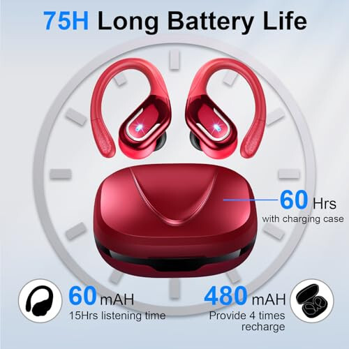 Kablosuz Kulaklık, 75 Saat Bluetooth 5.3 Kulaklık IP7 Su Geçirmez Spor, Koşu İçin Kablosuz Kulaklıklar ENC Gürültü Önleyici Mikrofonlu, Derin Baslı Kulaklık Kulak Kancası ile Android, iOS, Antrenman, Spor Salonu İçin - 3