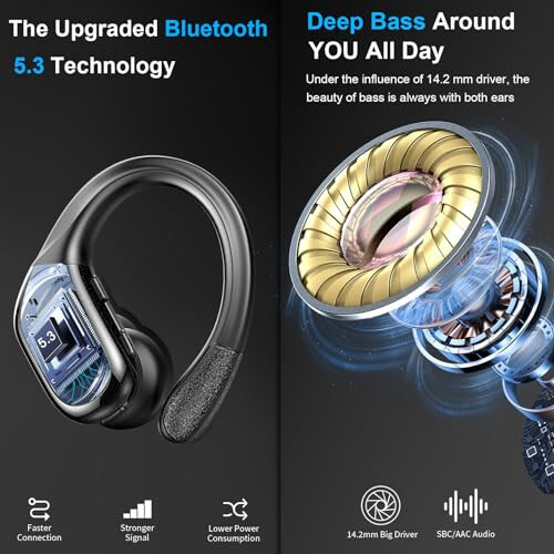 Kablosuz Kulaklık, 75 Saat Bluetooth 5.3 Kulaklık IP7 Su Geçirmez Spor, Koşu Kablosuz Kulaklıklar ENC Gürültü Önleme Mikrofonlu, Derin Bas Kulaklık Kulak Kancalarıyla Android, iOS, Antrenman, Spor Salonu İçin - 8