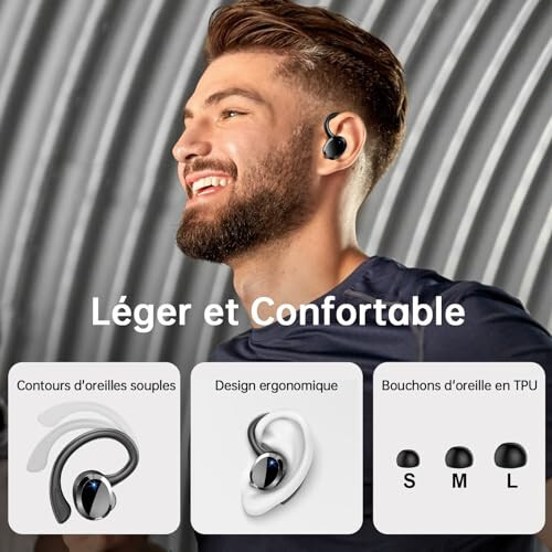 Kablosuz Kulaklık Bluetooth Kulaklık Spor, 2024 Bluetooth 5.3 Kulaklık 14.2mm Sürücü Stereo Kulak Üstü Kulaklık, 48 Saat Kulaklık Kulak Kancası ile, Gürültü Önleyici Mikrofon, IP7 Su Geçirmez Kulaklık Antrenman/Koşu İçin - 6