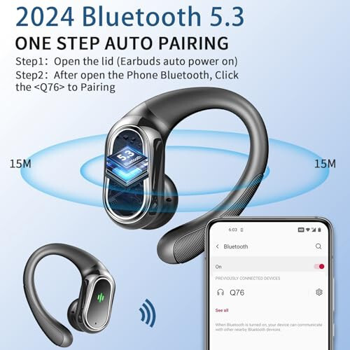 Kablosuz Kulaklıklar, 2024 Bluetooth 5.3 Kulaklıklar Spor, ENC Gürültü Önleyici Mikrofonlu Bluetooth Kulaklıklar, 50 Saatte Pil Ömrü Stereo Kablosuz Kulaklıklar IP7 Su Geçirmez Kulak Kancasıyla, Koşu/Egzersiz İçin Çift LED Ekran - 2