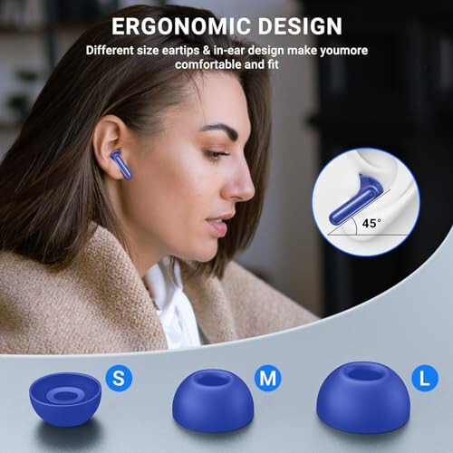 Kablosuz Kulaklıklar, 2024 Kablosuz Kulaklıklar HiFi Stereo Kulaklıklar 4 ENC Gürültü Önleme Mikrofonlu, 42 Saat Oynatma Süresi Kulak İçi Kulaklık, Bluetooth 5.3 Spor Kulaklıklar LED Güç Ekranı ile Android iOS Mavi - 7